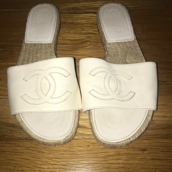 chanel white slides